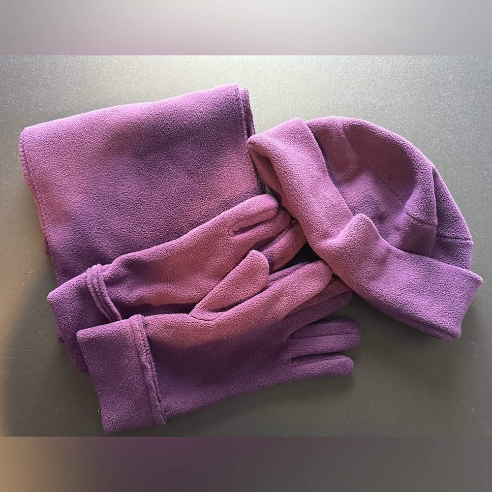 Hat, Gloves and Scarf Set, Purple, Gently Used